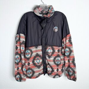 BUC-EES Jacket Mens Large Sweater Aztec Southwestern Orange Fleece Sherpa Bucees